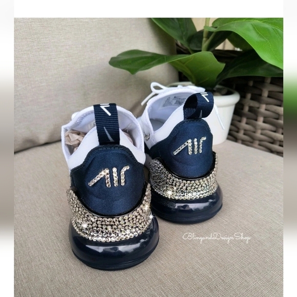 Women's Nike Air Max 270 White Green Sneakers made with Crystals Bling Custom - Picture 3 of 9